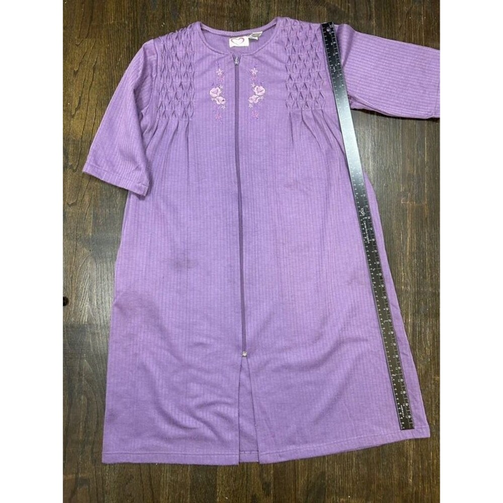 Vintage 90s Jolie Purple Zip Embroidered Granny Cottagecore Housedress Gown M